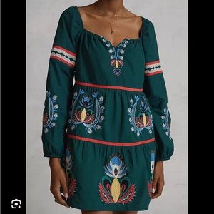 Anthropologie Let Me Be Embroidered Green Dress